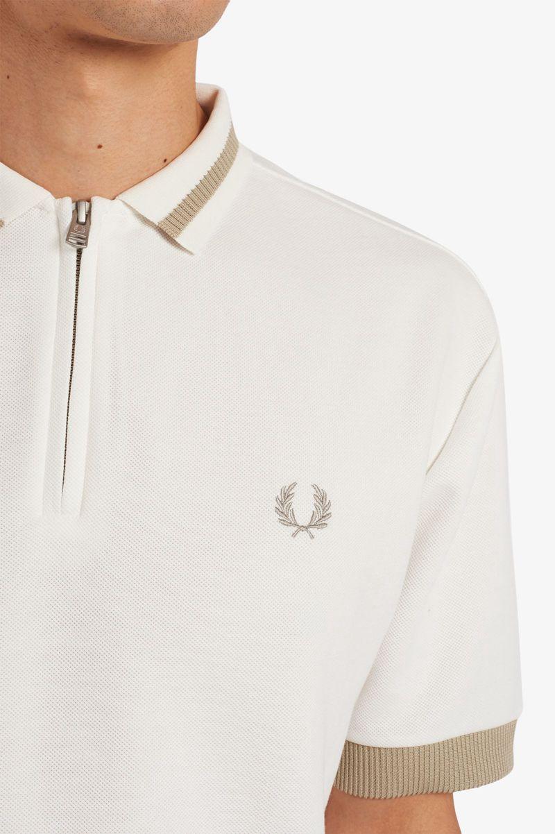 White Fred Perry Zip Neck Polo Men's Shirts | PH 1549QMAZ